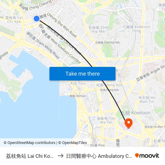 荔枝角站 Lai Chi Kok Station to 日間醫療中心 Ambulatory Care Centre map