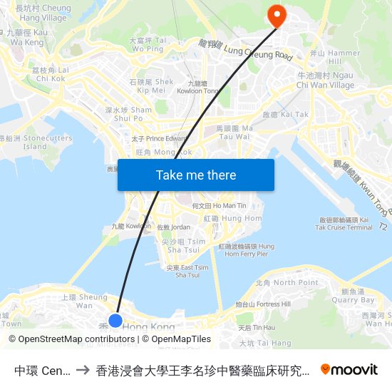 中環 Central to 香港浸會大學王李名珍中醫藥臨床研究服務中心 map