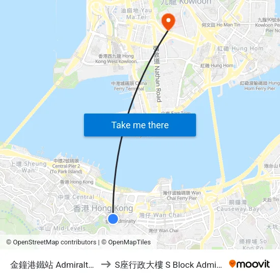 金鐘港鐵站 Admiralty Mtr Station to S座行政大樓 S Block Administration Block map