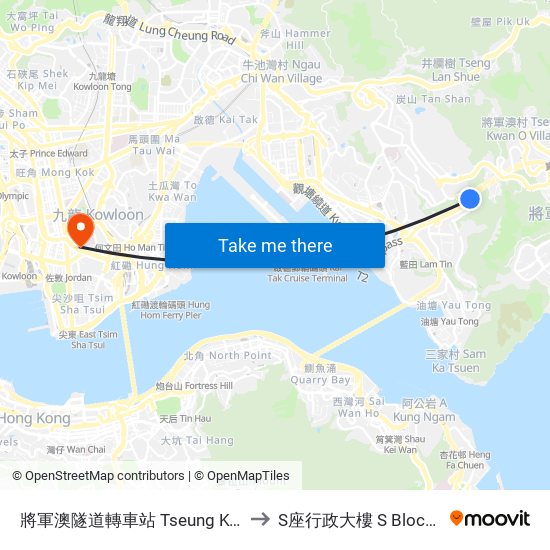 將軍澳隧道轉車站 Tseung Kwan O Tunnel Bus Interchange to S座行政大樓 S Block Administration Block map