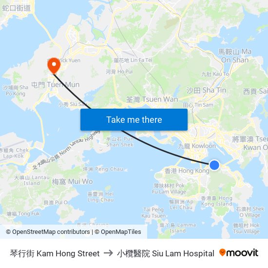 琴行街 Kam Hong Street to 小欖醫院 Siu Lam Hospital map