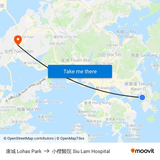 康城 Lohas Park to 小欖醫院 Siu Lam Hospital map