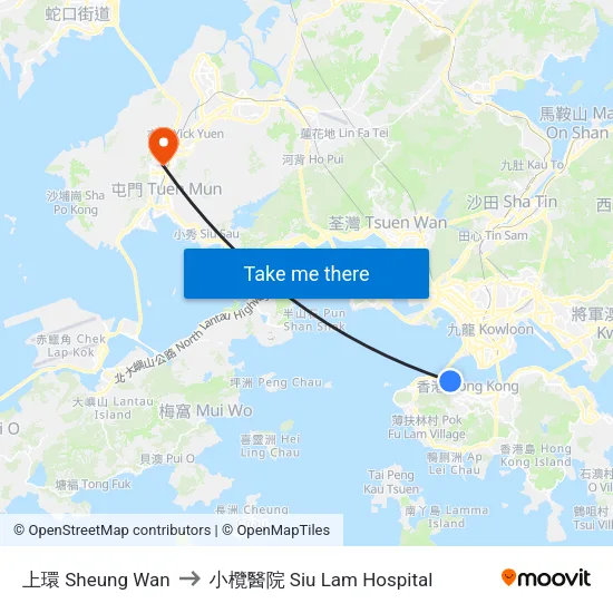 上環 Sheung Wan to 小欖醫院 Siu Lam Hospital map