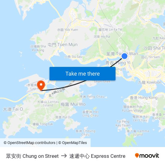 眾安街 Chung on Street to 速遞中心 Express Centre map