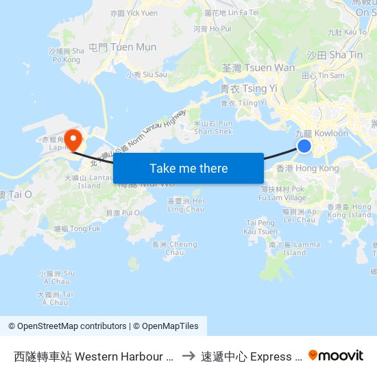 西隧轉車站 Western Harbour Tunnel Bbi to 速遞中心 Express Centre map