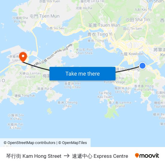 琴行街 Kam Hong Street to 速遞中心 Express Centre map