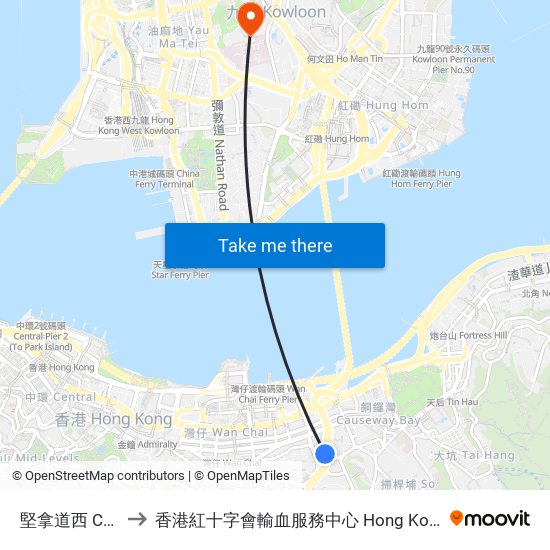 堅拿道西 Canal Road West to 香港紅十字會輸血服務中心 Hong Kong Red Cross Blood Transfusion Service map