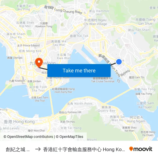 創紀之城 Millennium City to 香港紅十字會輸血服務中心 Hong Kong Red Cross Blood Transfusion Service map
