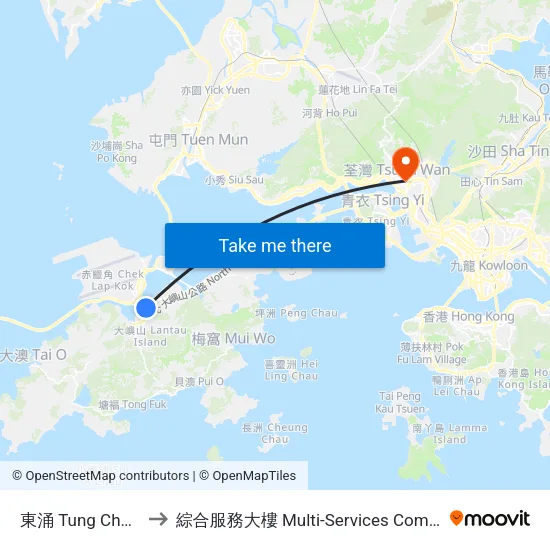 東涌 Tung Chung to 綜合服務大樓 Multi-Services Complex map