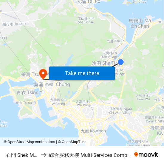 石門 Shek Mun to 綜合服務大樓 Multi-Services Complex map