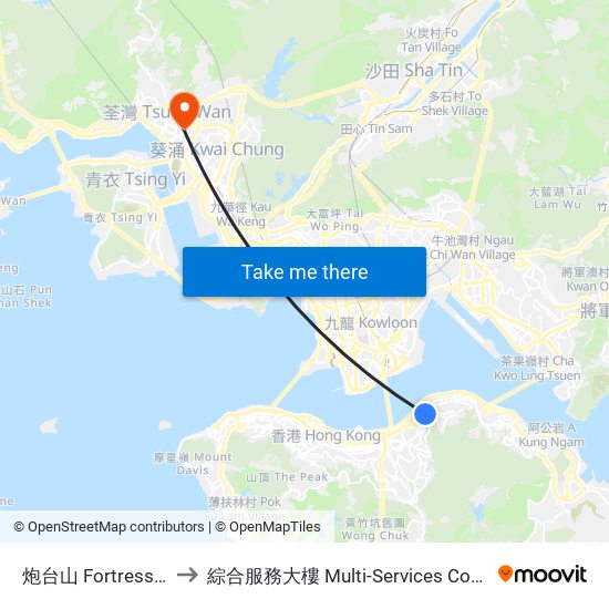 炮台山 Fortress Hill to 綜合服務大樓 Multi-Services Complex map