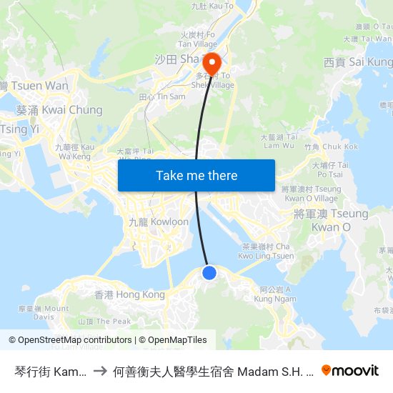 琴行街 Kam Hong Street to 何善衡夫人醫學生宿舍 Madam S.H. Ho Hostel For Medical Students map