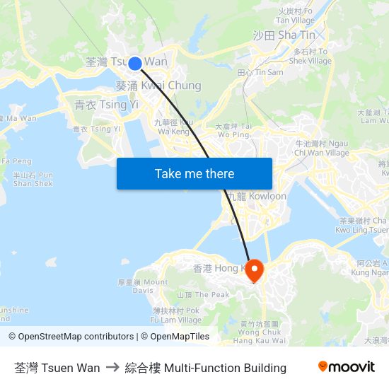 荃灣 Tsuen Wan to 綜合樓 Multi-Function Building map