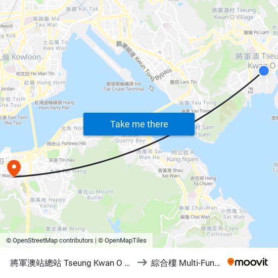 將軍澳站總站 Tseung Kwan O Station Bus Terminus to 綜合樓 Multi-Function Building map