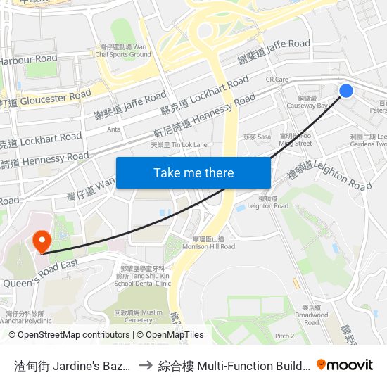 渣甸街 Jardine's Bazaar to 綜合樓 Multi-Function Building map
