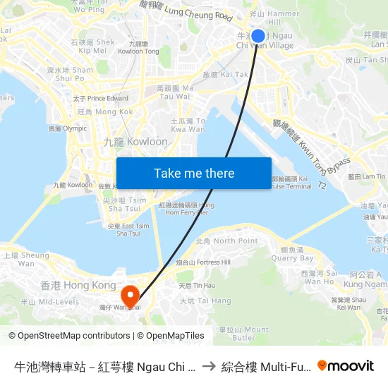 牛池灣轉車站－紅萼樓 Ngau Chi Wan Bbi - Hung Ngok House to 綜合樓 Multi-Function Building map
