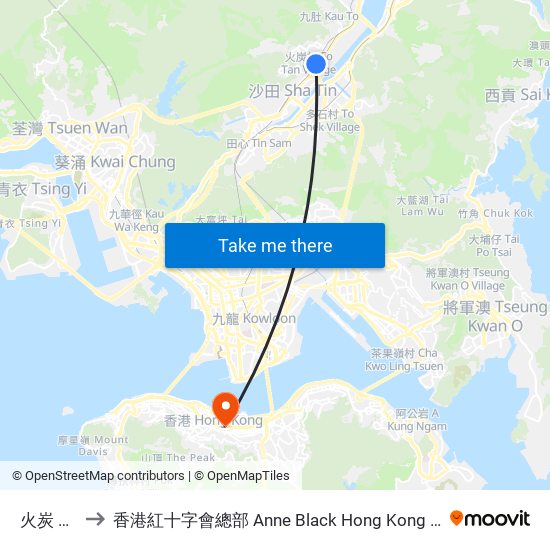 火炭 Fo Tan to 香港紅十字會總部 Anne Black Hong Kong Red Cross Headquarters map