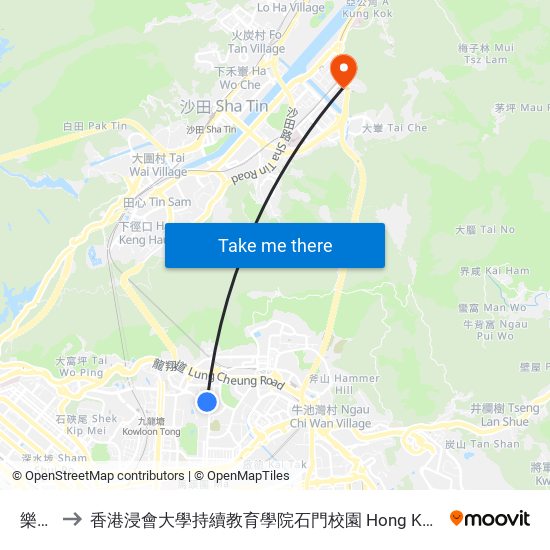 樂富 LOK Fu to 香港浸會大學持續教育學院石門校園 Hong Kong Baptist University College Of International Education Shek Mun Campus map