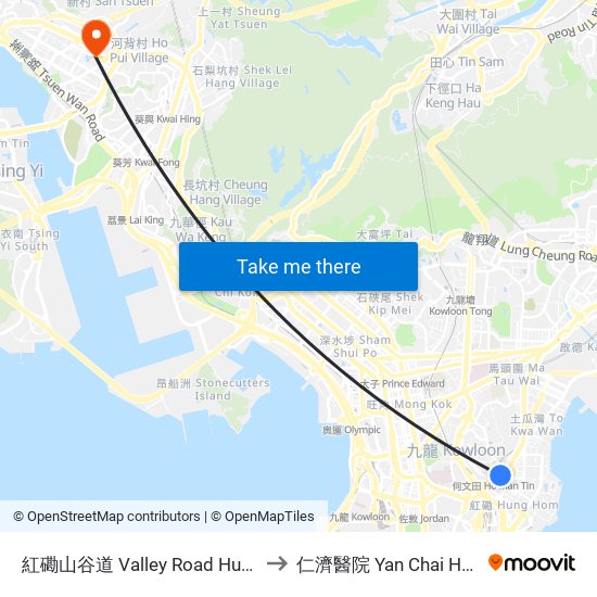 紅磡山谷道 Valley Road Hung Hom to 仁濟醫院 Yan Chai Hospital map