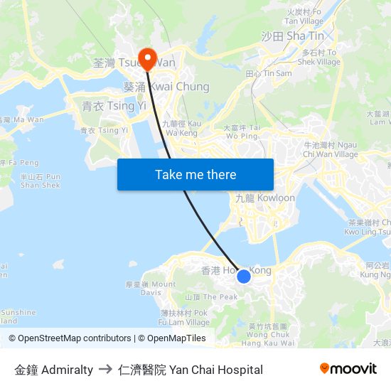 金鐘 Admiralty to 仁濟醫院 Yan Chai Hospital map