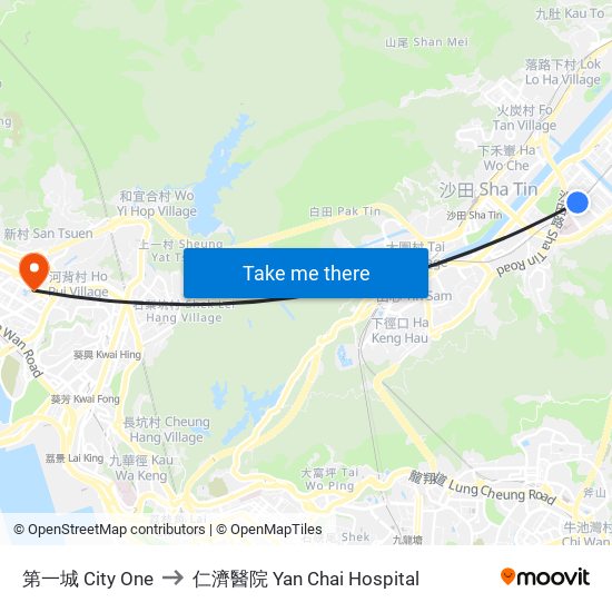 第一城 City One to 仁濟醫院 Yan Chai Hospital map