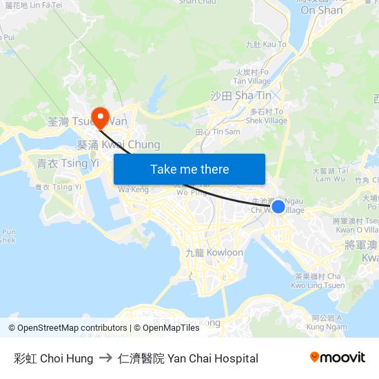 彩虹 Choi Hung to 仁濟醫院 Yan Chai Hospital map