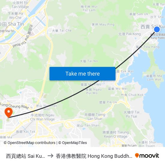 西貢總站 Sai Kung B/T to 香港佛教醫院 Hong Kong Buddhist Hospital map