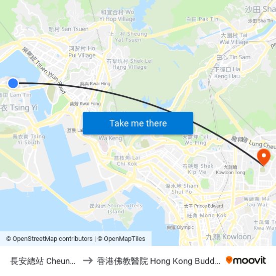 長安總站 Cheung on B/T to 香港佛教醫院 Hong Kong Buddhist Hospital map