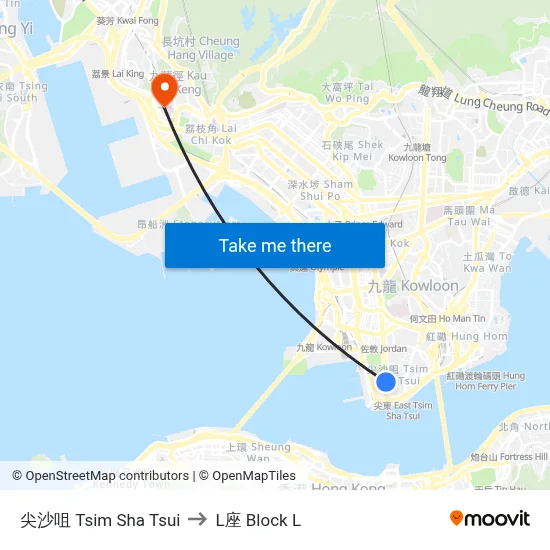 尖沙咀 Tsim Sha Tsui to L座 Block L map