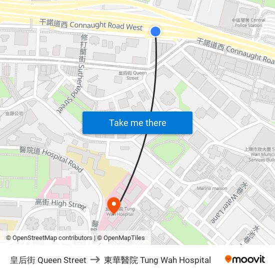 皇后街 Queen Street to 東華醫院 Tung Wah Hospital map