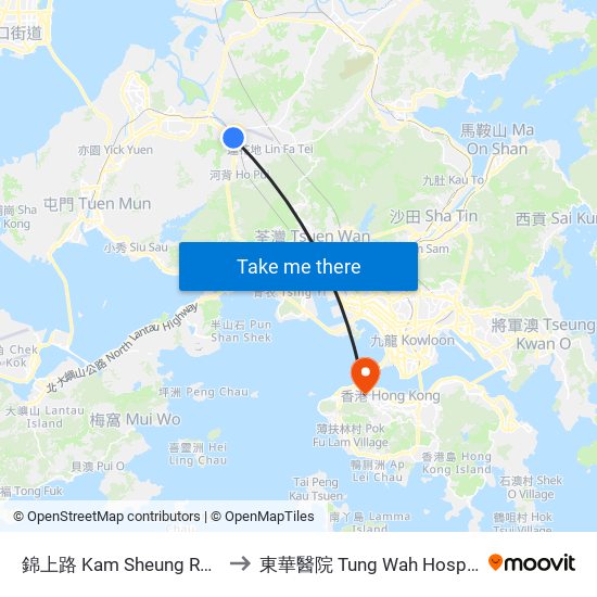 錦上路 Kam Sheung Road to 東華醫院 Tung Wah Hospital map