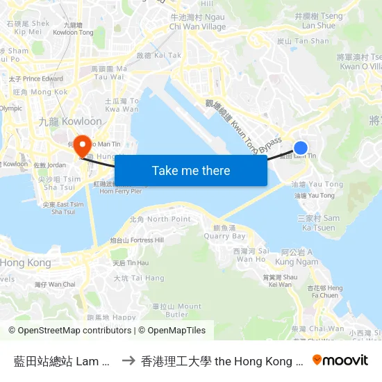 藍田站總站 Lam Tin Station B/T to 香港理工大學 the Hong Kong Polytechnic University map