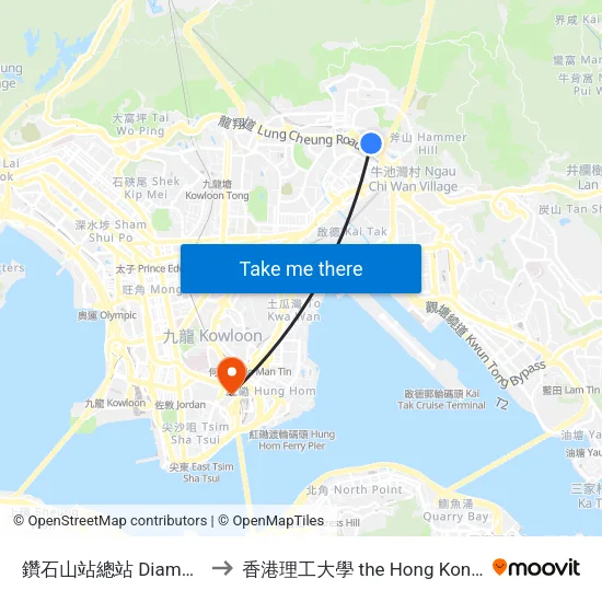 鑽石山站總站 Diamond Hill Station B/T to 香港理工大學 the Hong Kong Polytechnic University map
