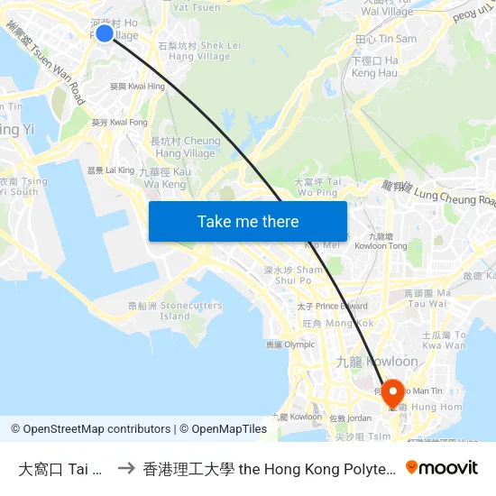 大窩口 Tai Wo Hau to 香港理工大學 the Hong Kong Polytechnic University map