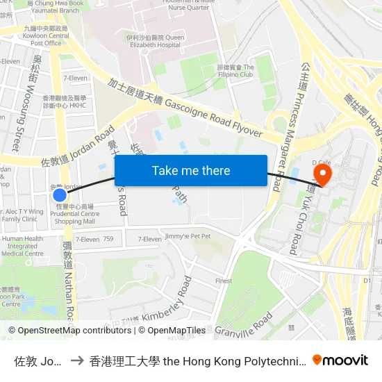 佐敦 Jordan to 香港理工大學 the Hong Kong Polytechnic University map