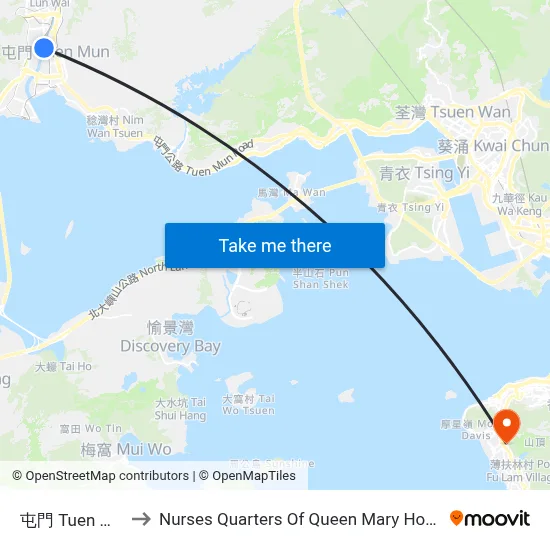 Tuen Mun to Nurses Quarters Of Queen Mary Hospital map