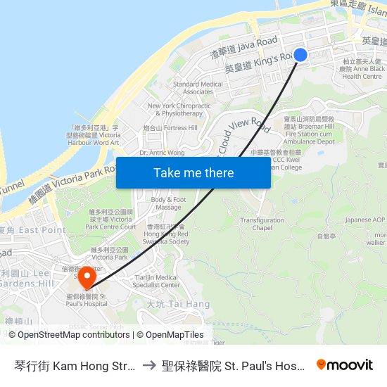 琴行街 Kam Hong Street to 聖保祿醫院 St. Paul's Hospital map