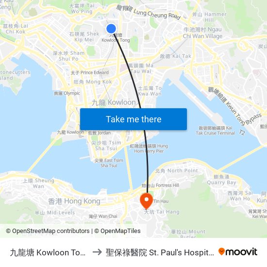 九龍塘 Kowloon Tong to 聖保祿醫院 St. Paul's Hospital map