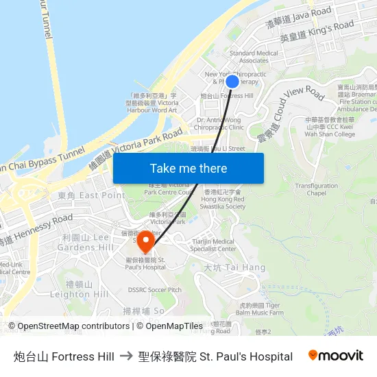 炮台山 Fortress Hill to 聖保祿醫院 St. Paul's Hospital map