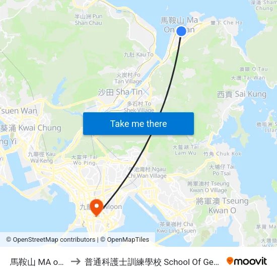 馬鞍山 MA on Shan to 普通科護士訓練學校 School Of General Nursing map