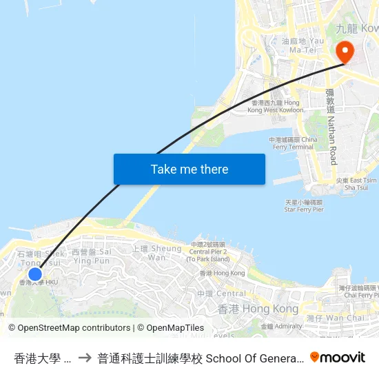 香港大學 Hku to 普通科護士訓練學校 School Of General Nursing map