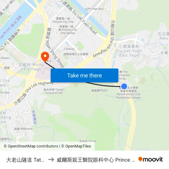 大老山隧道 Tate's Cairn Tunnel to 威爾斯親王醫院眼科中心 Prince Of Wales Hospital Eye Centre map