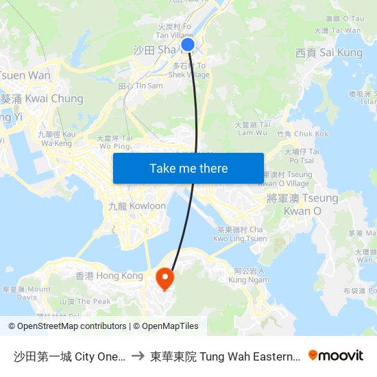 沙田第一城 City One Shatin to 東華東院 Tung Wah Eastern Hospital map