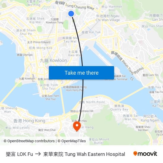 樂富 LOK Fu to 東華東院 Tung Wah Eastern Hospital map