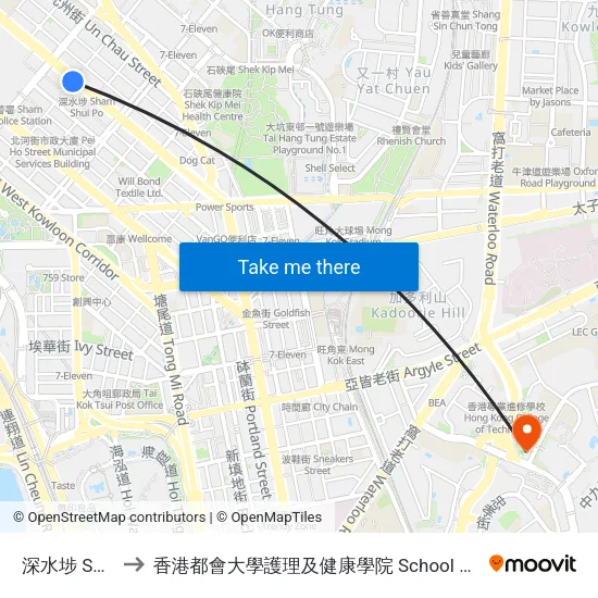深水埗 Sham Shui Po to 香港都會大學護理及健康學院 School Of Nursing And Health Studies, Hkmu map