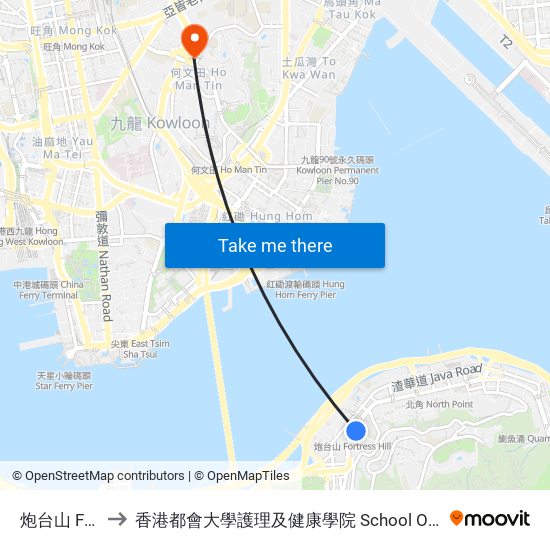 炮台山 Fortress Hill to 香港都會大學護理及健康學院 School Of Nursing And Health Studies, Hkmu map