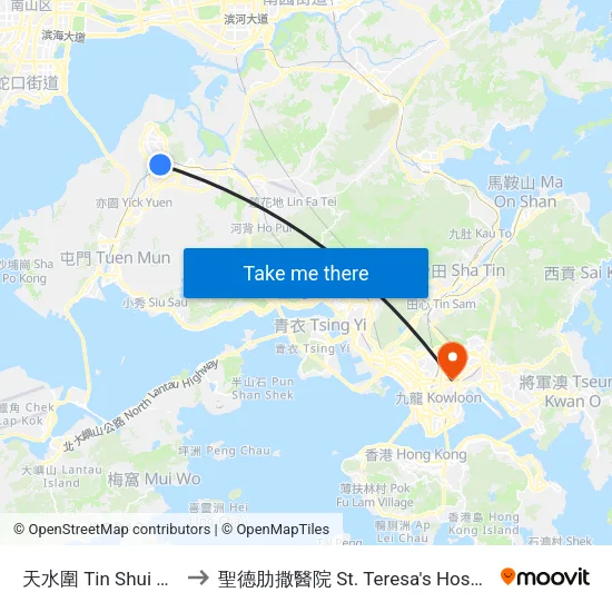 天水圍 Tin Shui Wai to 聖德肋撒醫院 St. Teresa's Hospital map