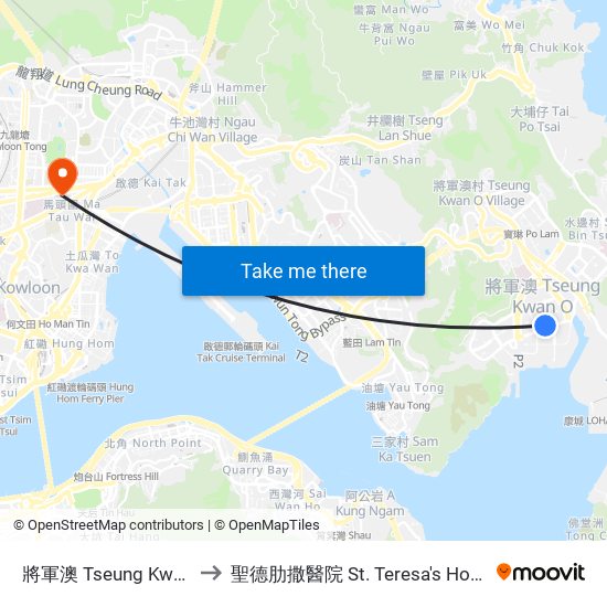 將軍澳 Tseung Kwan O to 聖德肋撒醫院 St. Teresa's Hospital map