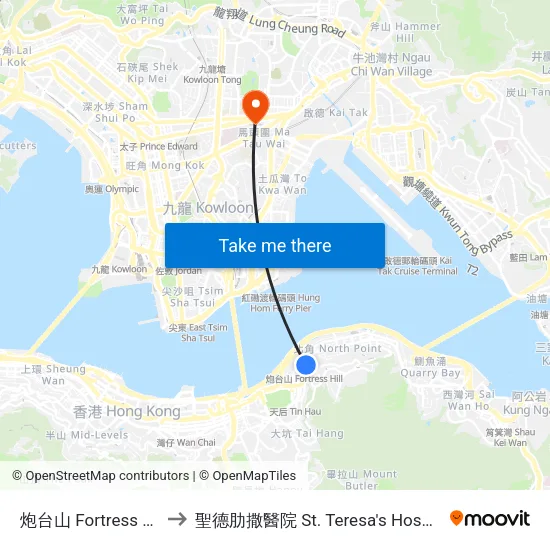 炮台山 Fortress Hill to 聖德肋撒醫院 St. Teresa's Hospital map