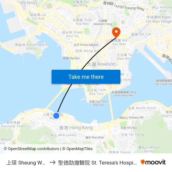 上環 Sheung Wan to 聖德肋撒醫院 St. Teresa's Hospital map